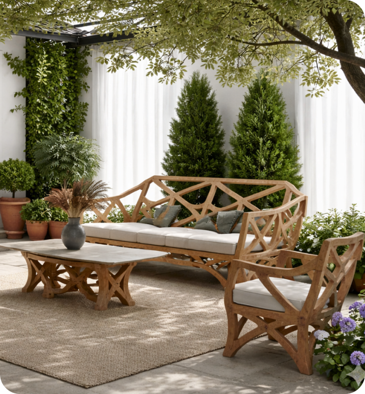 Sofa and armchair in outdoor setting