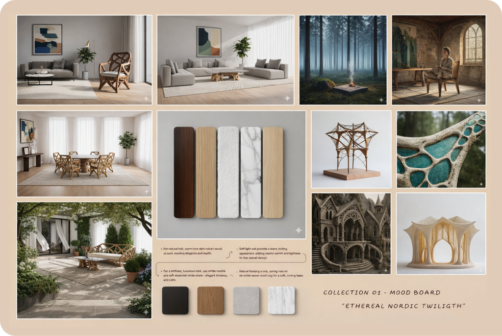 Prototype mood board for Ethereal Nordic Twilight